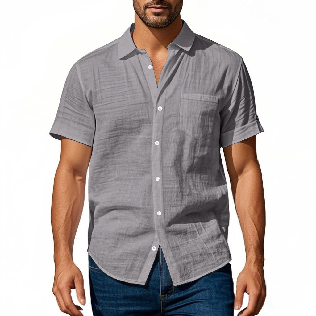 Hawaiian Linen Loose Casual Henley Lapel Casual Short Sleeve Shirt