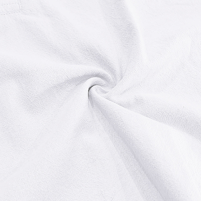 Linen breathable beach hooded henley short sleeve shirt for men