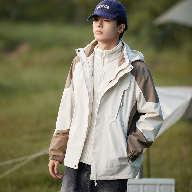 Men's three-in-one waterproof jacket, detachable, thick, outdoor, windproof and waterproof