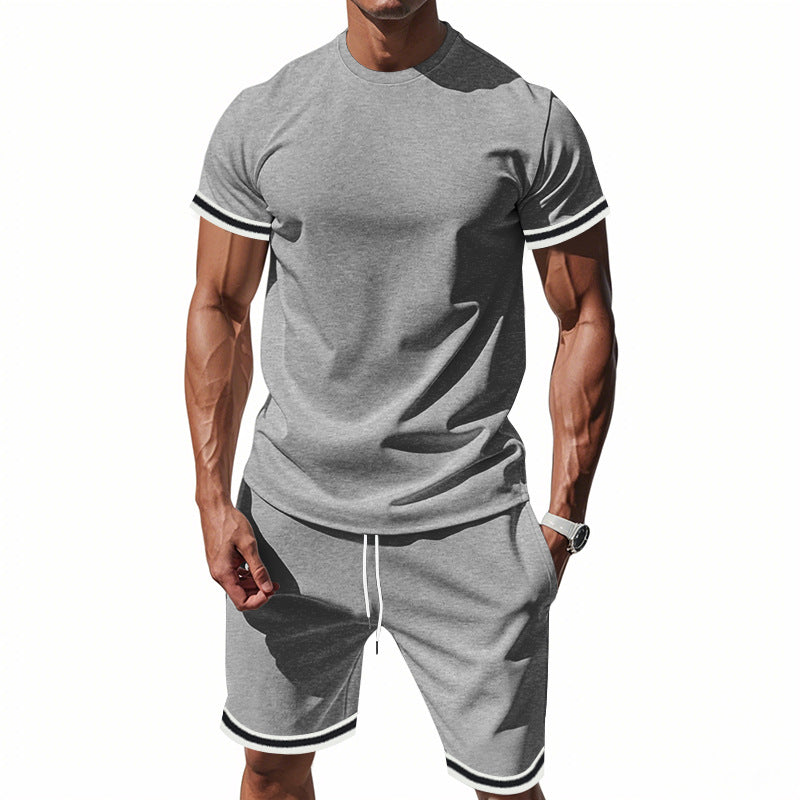 Sports casual round neck short sleeve shorts two piece suit