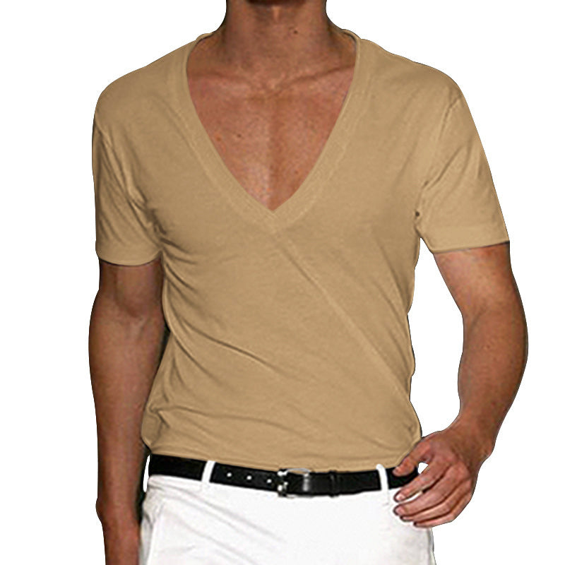 V-neck solid color large size casual short-sleeved T-shirt