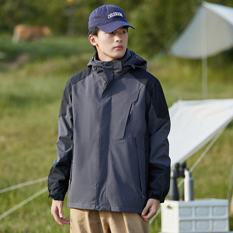 Men's three-in-one waterproof jacket, detachable, thick, outdoor, windproof and waterproof