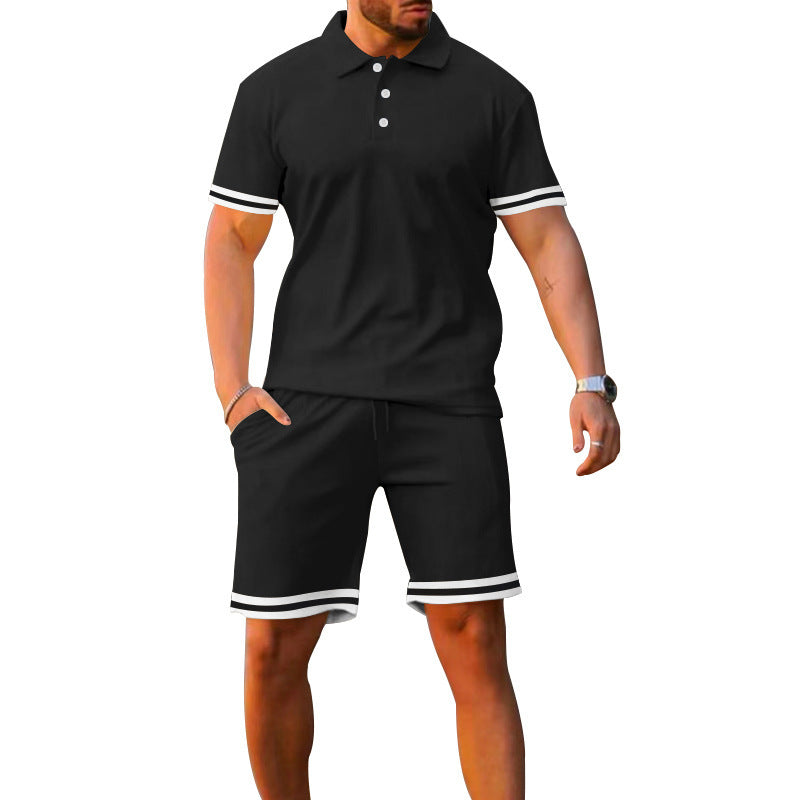 New style lapel short-sleeved shorts two-piece sports casual men's suit