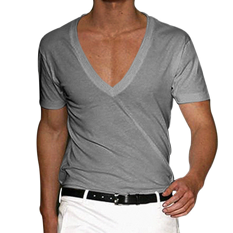 V-neck solid color large size casual short-sleeved T-shirt
