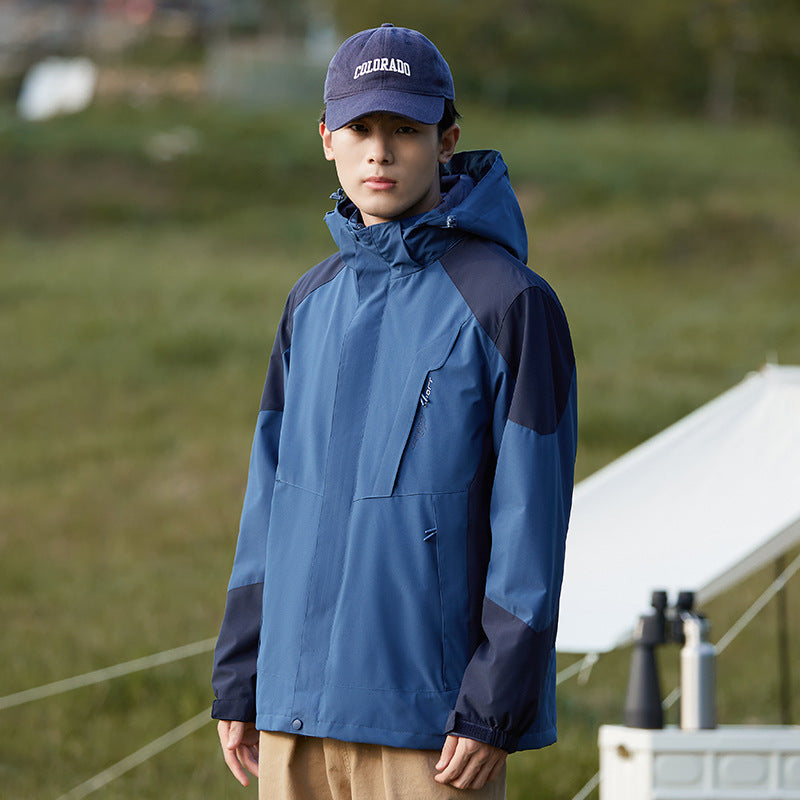 Men's three-in-one waterproof jacket, detachable, thick, outdoor, windproof and waterproof