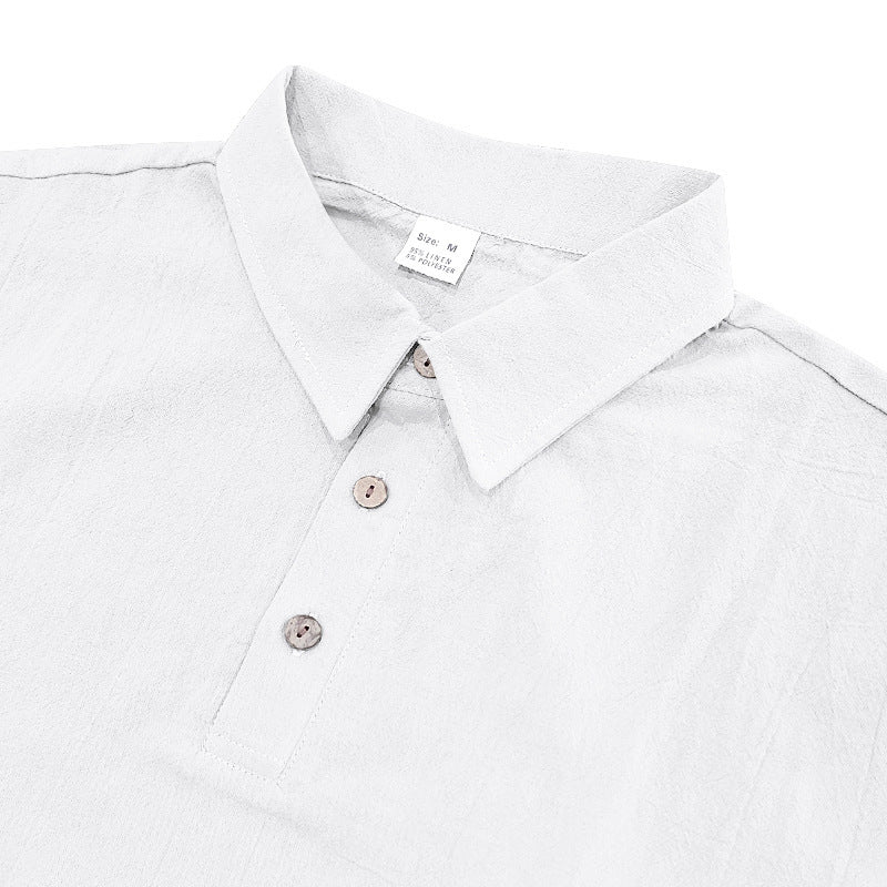 Men's British style loose breathable linen casual lapel button-down POLO shirt short sleeve men