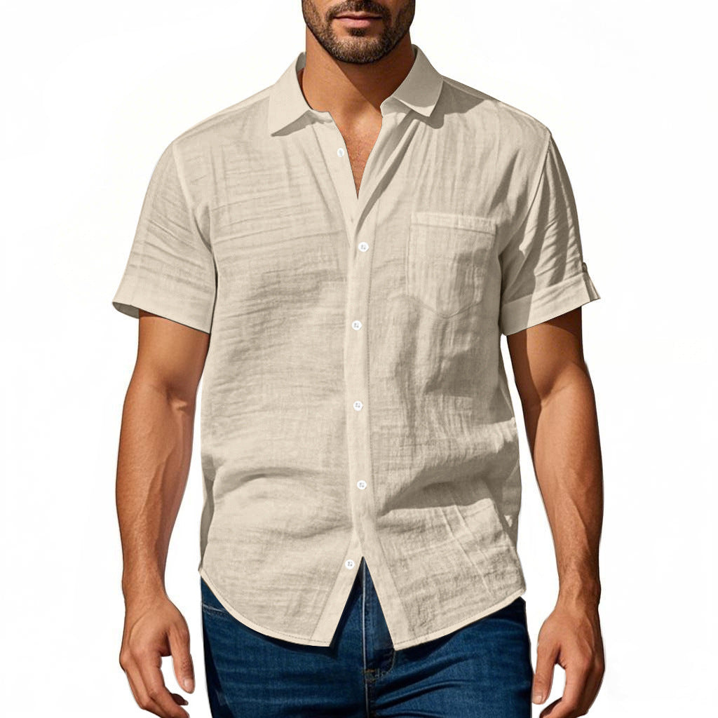 Hawaiian Linen Loose Casual Henley Lapel Casual Short Sleeve Shirt