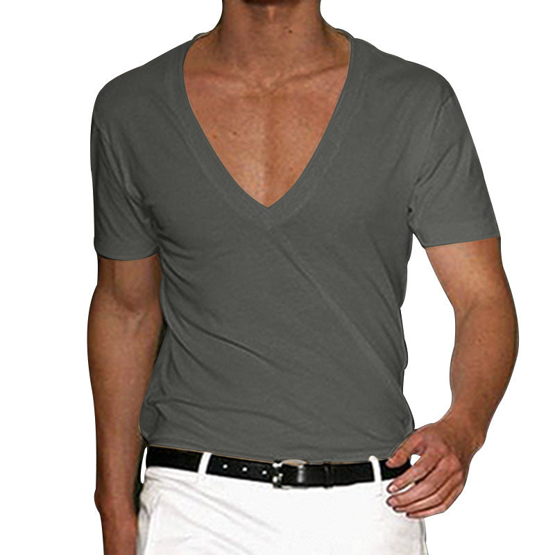 V-neck solid color large size casual short-sleeved T-shirt
