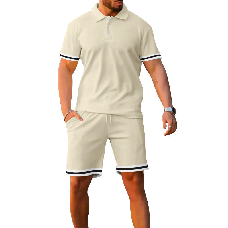 New style lapel short-sleeved shorts two-piece sports casual men's suit