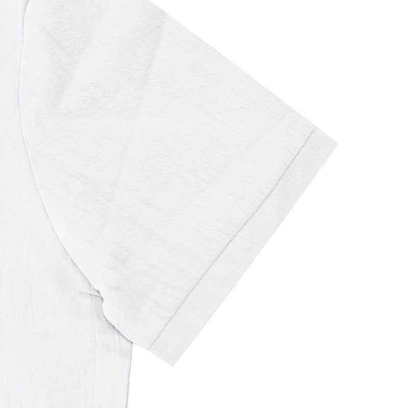 Men's British style loose breathable linen casual lapel button-down POLO shirt short sleeve men