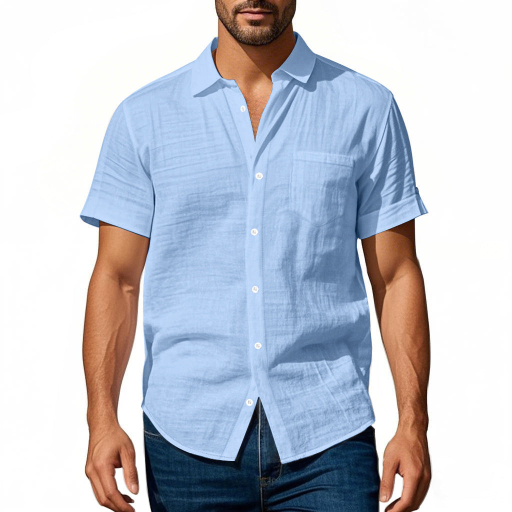 Hawaiian Linen Loose Casual Henley Lapel Casual Short Sleeve Shirt