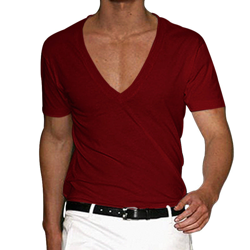 V-neck solid color large size casual short-sleeved T-shirt