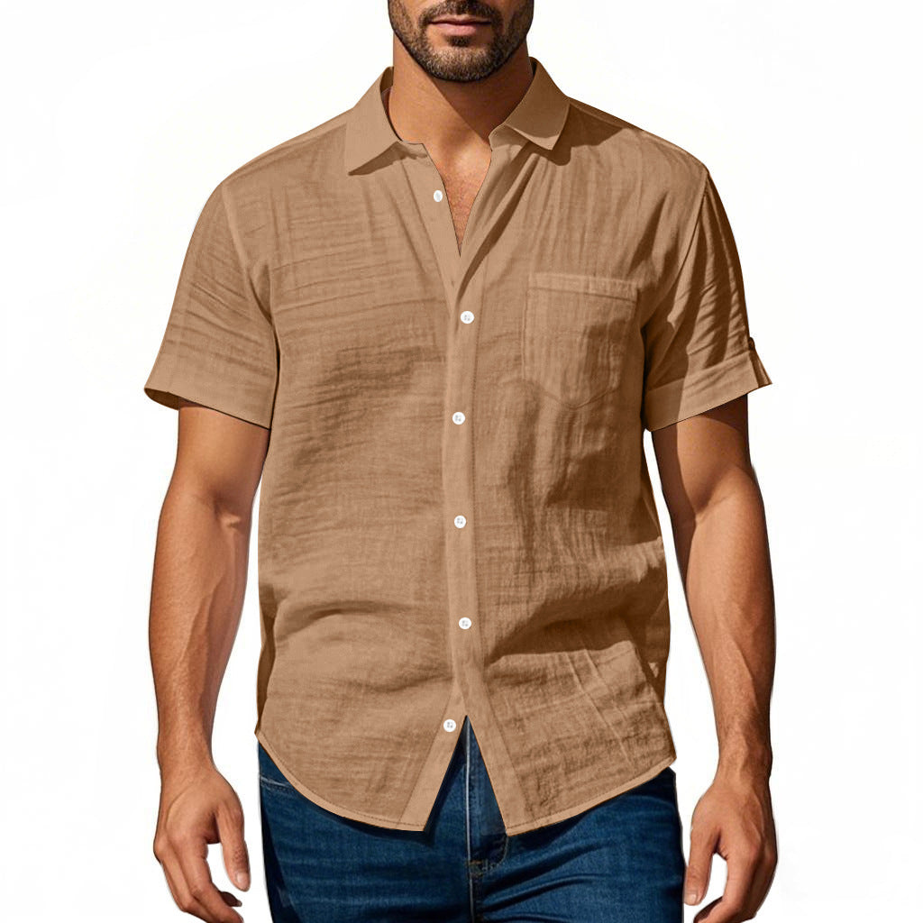 Hawaiian Linen Loose Casual Henley Lapel Casual Short Sleeve Shirt