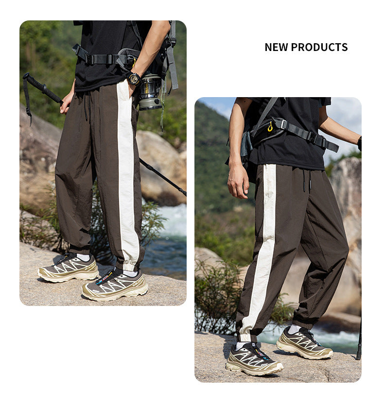 Summer ice silk pants for men American style outdoor quick-drying nine-point pants