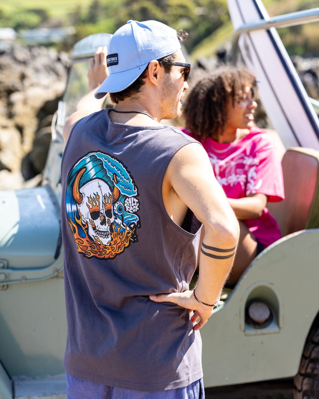 Fire Water Colour - Mens Vest - Grey