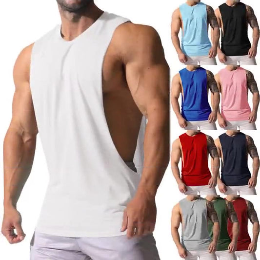 Sports casual solid color men's sleeveless waistcoat T-shirt