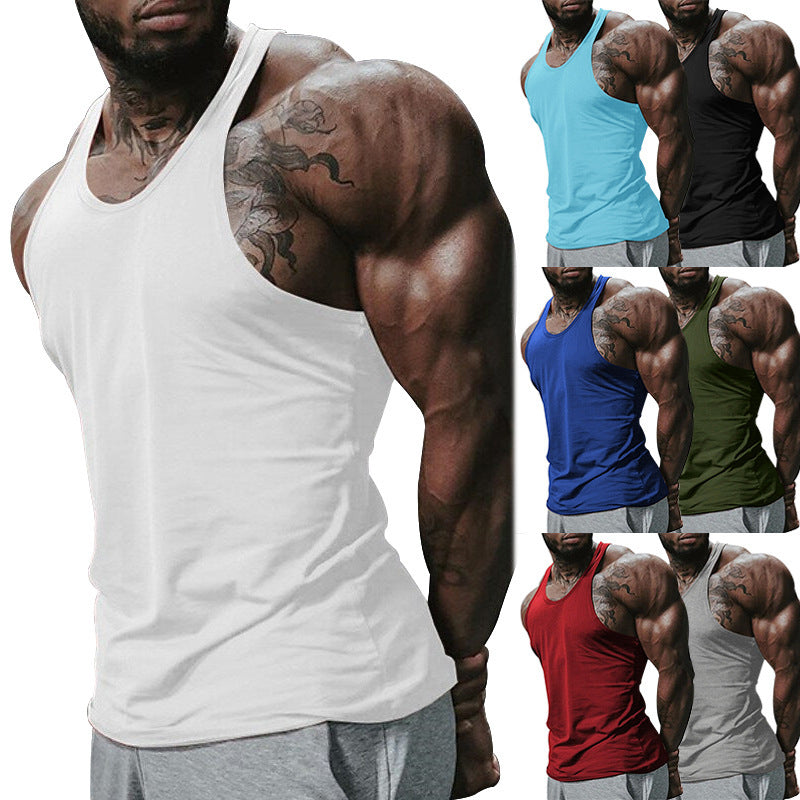 Sports vest solid color fitness thin strap I-shaped vest men's tank top