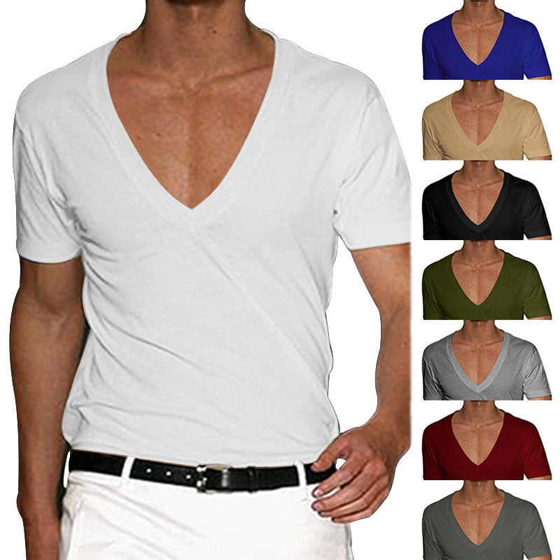 V-neck solid color large size casual short-sleeved T-shirt