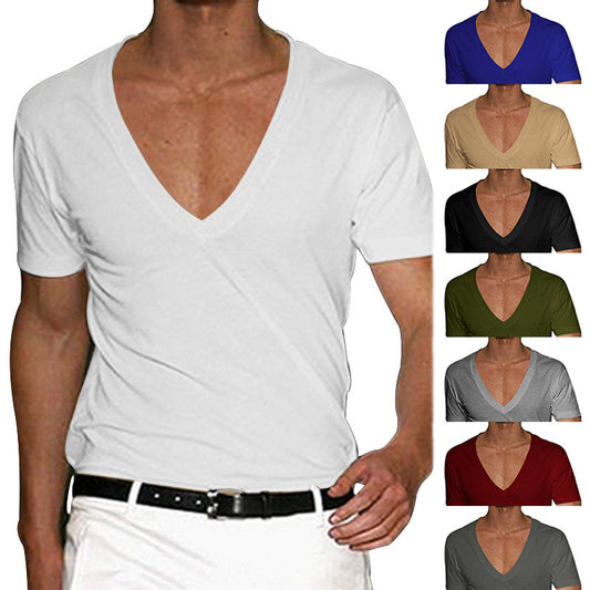 V-neck solid color large size casual short-sleeved T-shirt