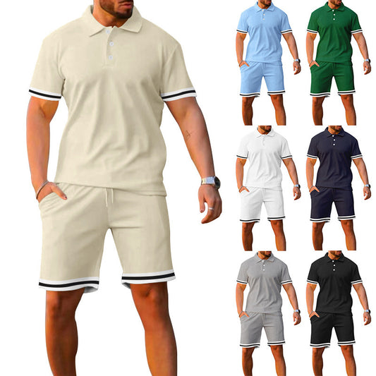 New style lapel short-sleeved shorts two-piece sports casual men's suit