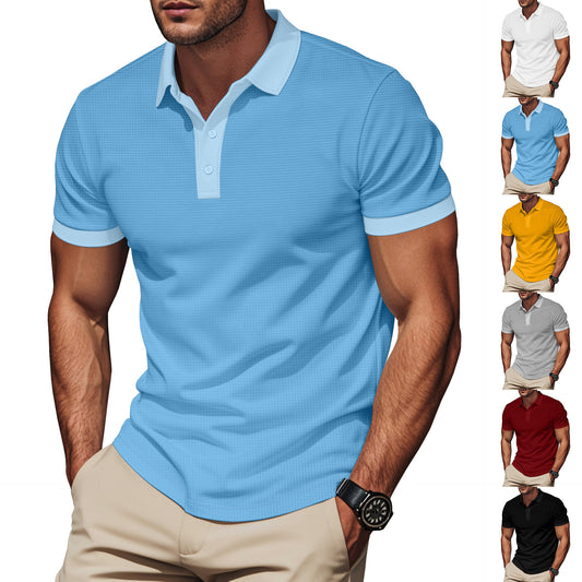 Men's polo shirt solid color lapel color matching short sleeve large size polo shirt