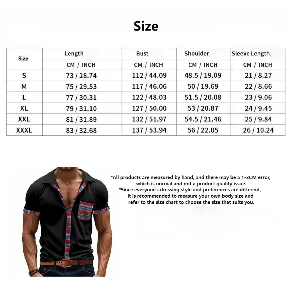 Loose casual light luxury bohemian style contrast color shirt short sleeve men