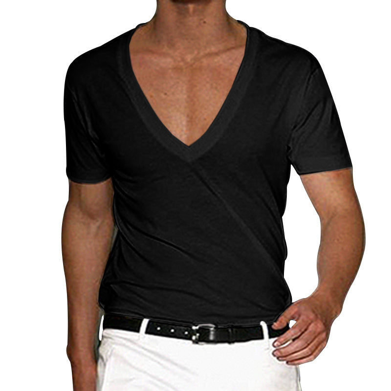 V-neck solid color large size casual short-sleeved T-shirt