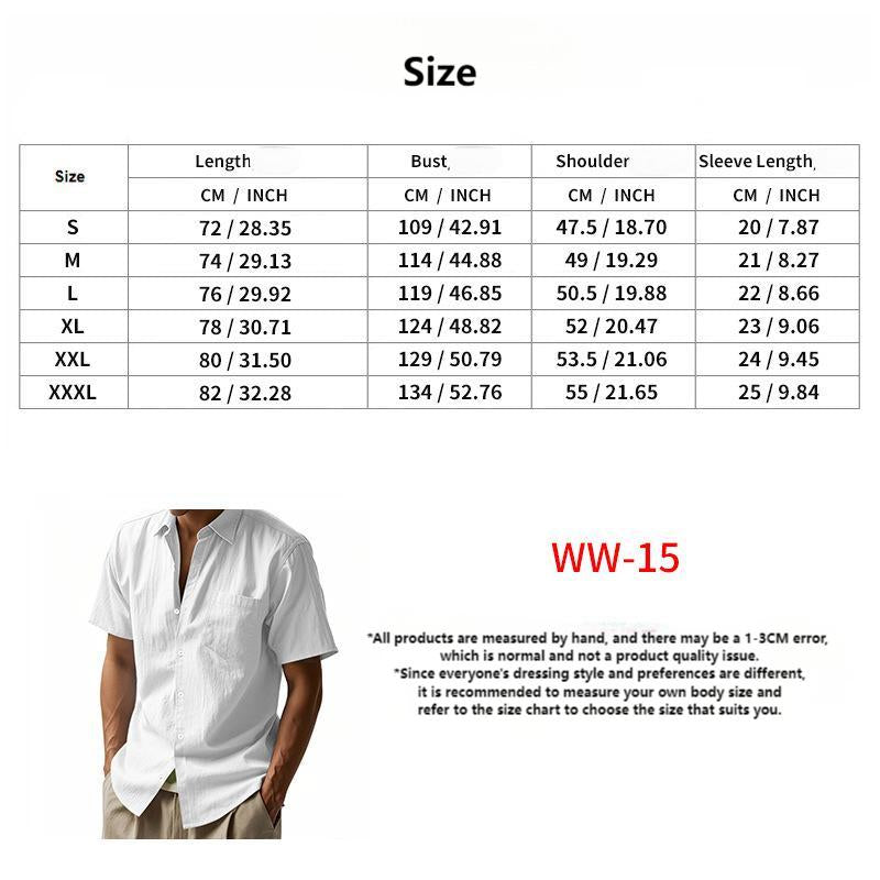 Hawaiian Linen Loose Casual Henley Lapel Casual Short Sleeve Shirt