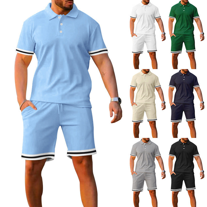 New style lapel short-sleeved shorts two-piece sports casual men's suit