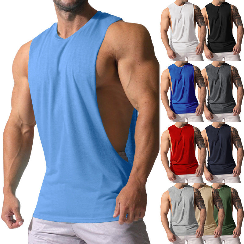 Sports casual solid color men's sleeveless waistcoat T-shirt