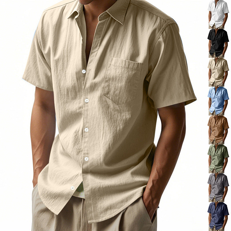 Hawaiian Linen Loose Casual Henley Lapel Casual Short Sleeve Shirt
