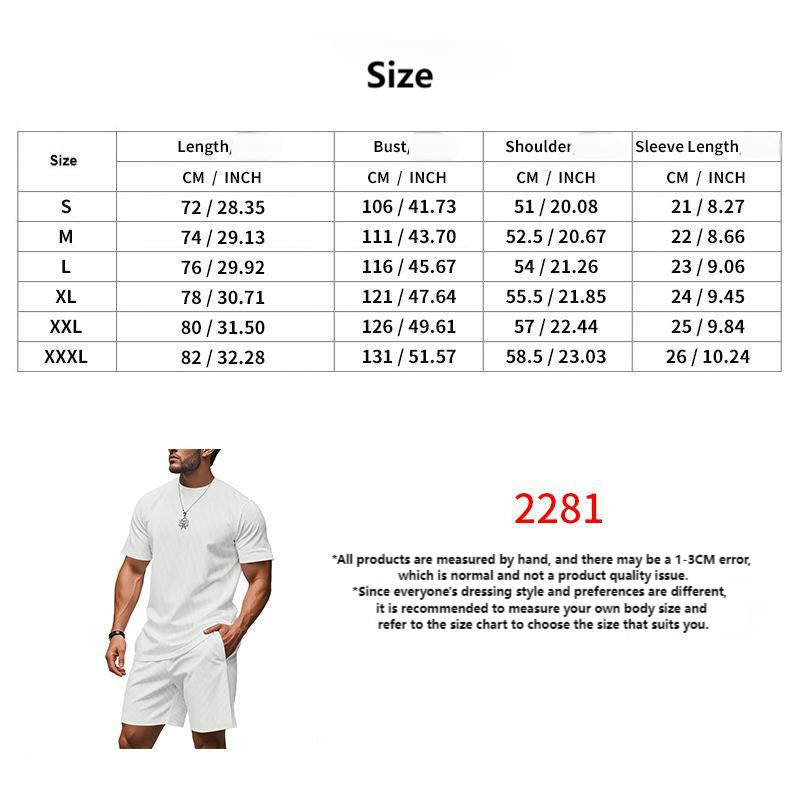 Men's casual cool breathable ribbed loose round neck short-sleeved shorts suit