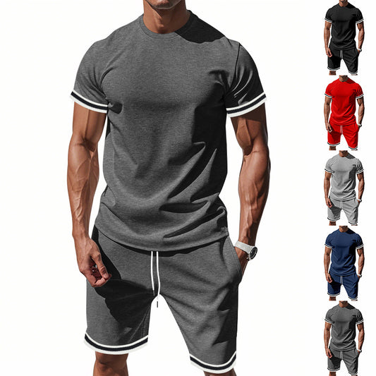 Sports casual round neck short sleeve shorts two piece suit