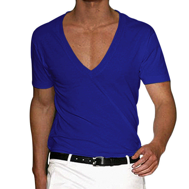V-neck solid color large size casual short-sleeved T-shirt