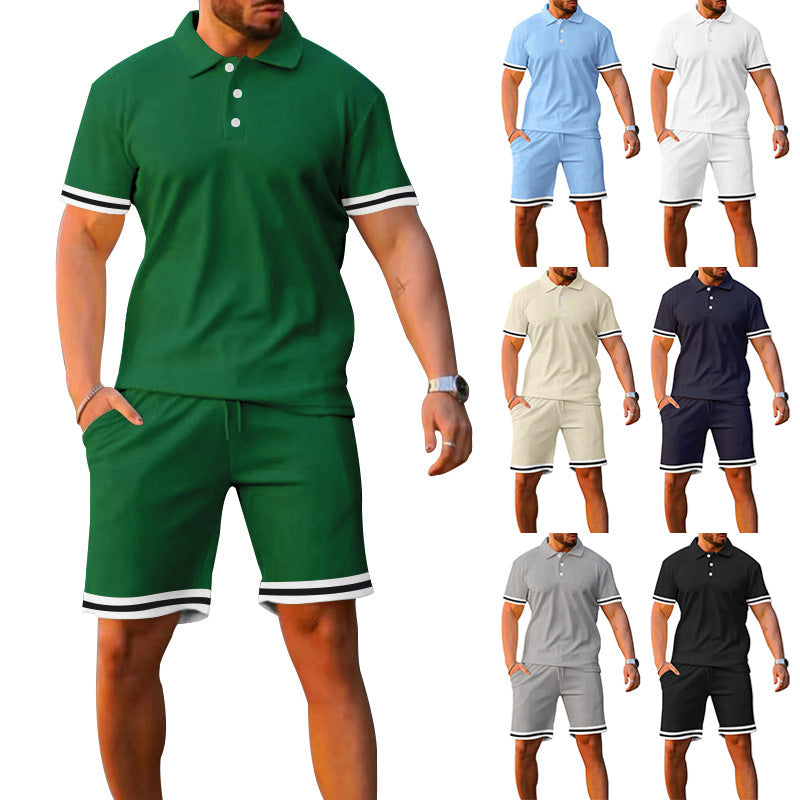 New style lapel short-sleeved shorts two-piece sports casual men's suit