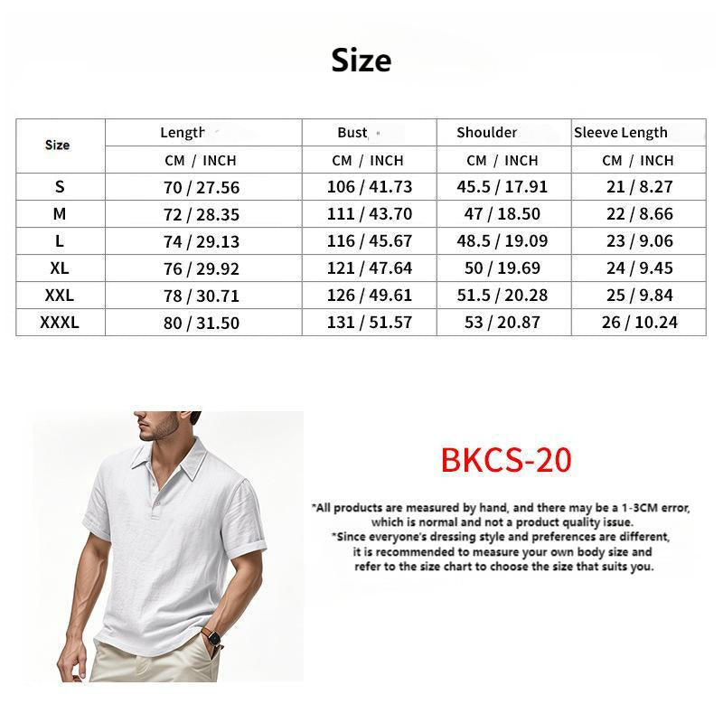 Men's British style loose breathable linen casual lapel button-down POLO shirt short sleeve men