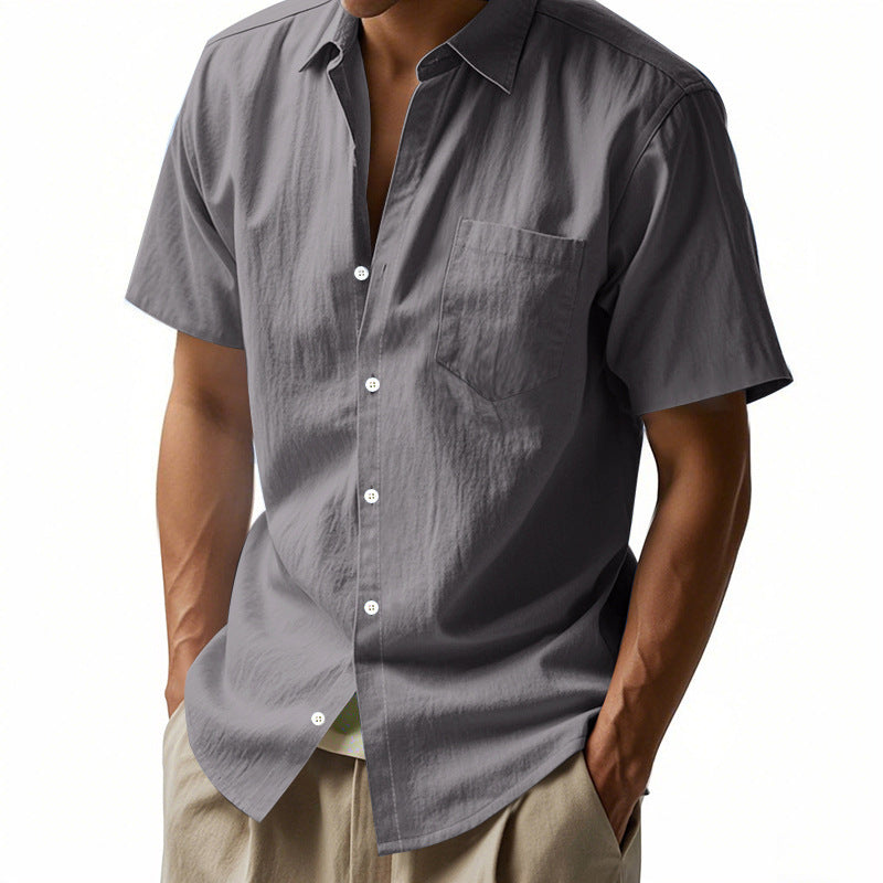 Hawaiian Linen Loose Casual Henley Lapel Casual Short Sleeve Shirt