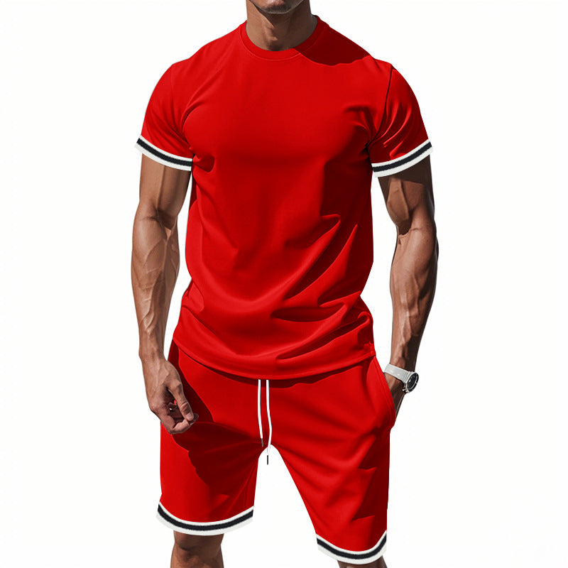 Sports casual round neck short sleeve shorts two piece suit