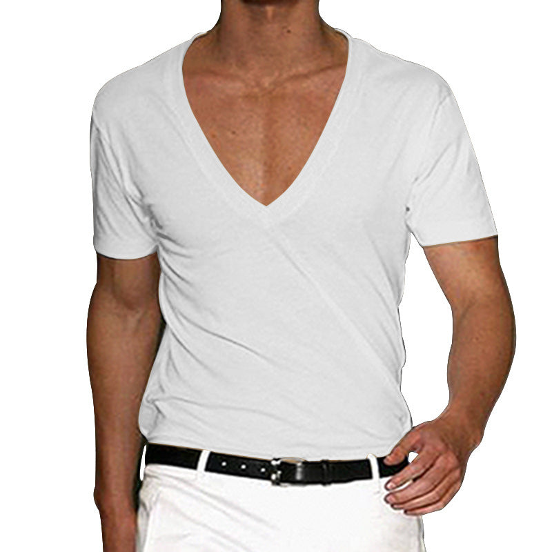 V-neck solid color large size casual short-sleeved T-shirt