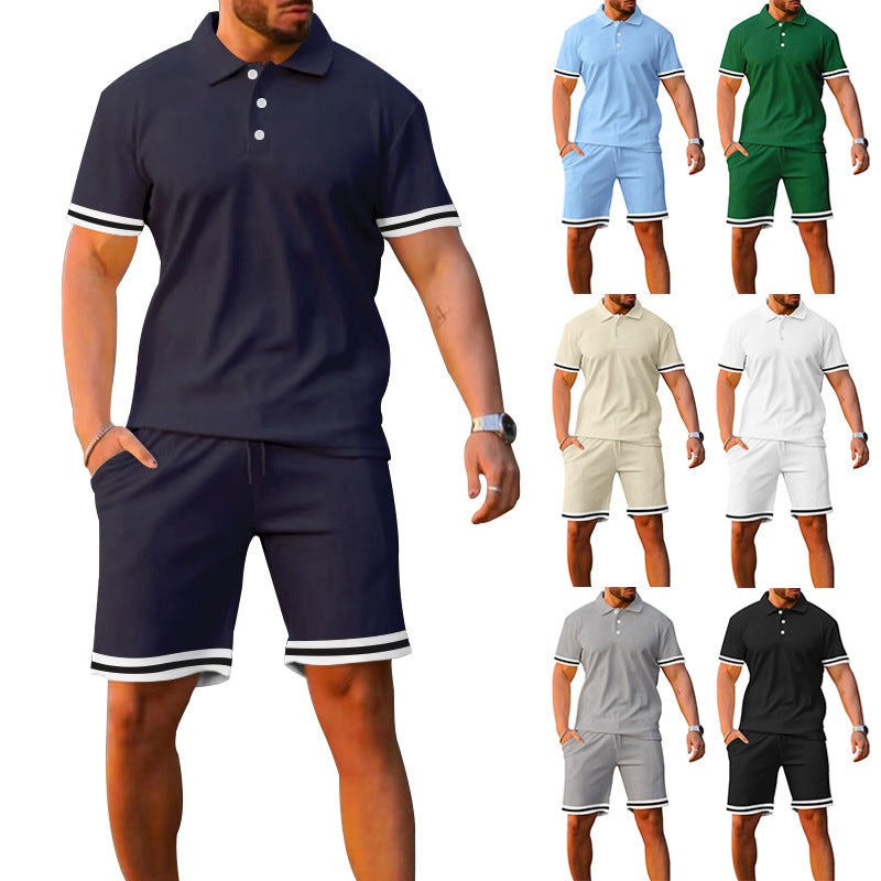 New style lapel short-sleeved shorts two-piece sports casual men's suit
