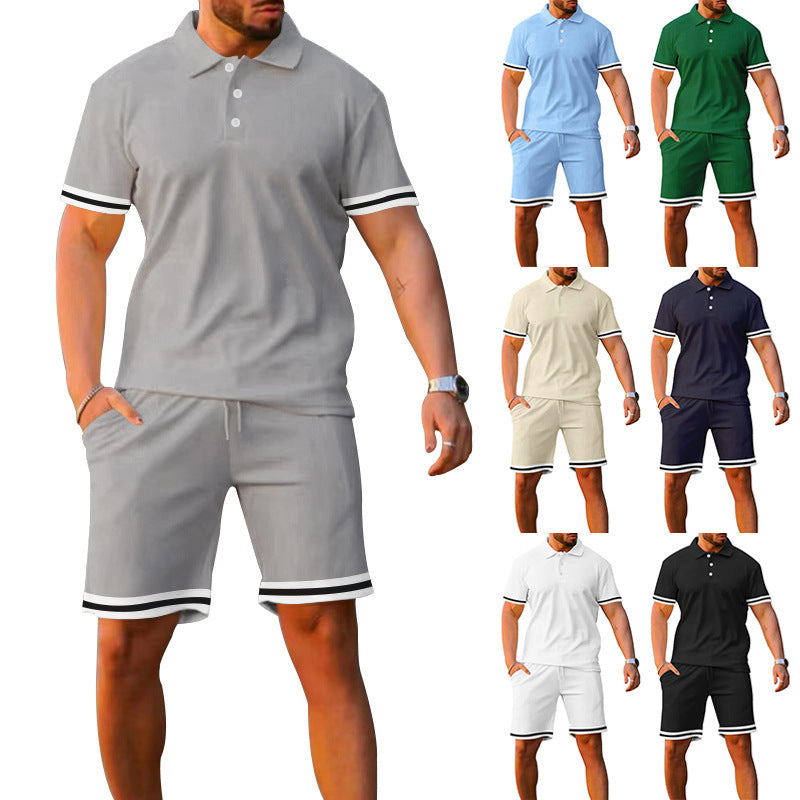 New style lapel short-sleeved shorts two-piece sports casual men's suit