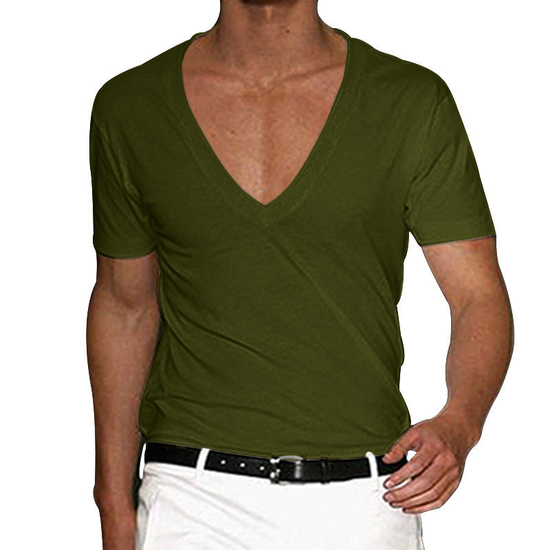 V-neck solid color large size casual short-sleeved T-shirt