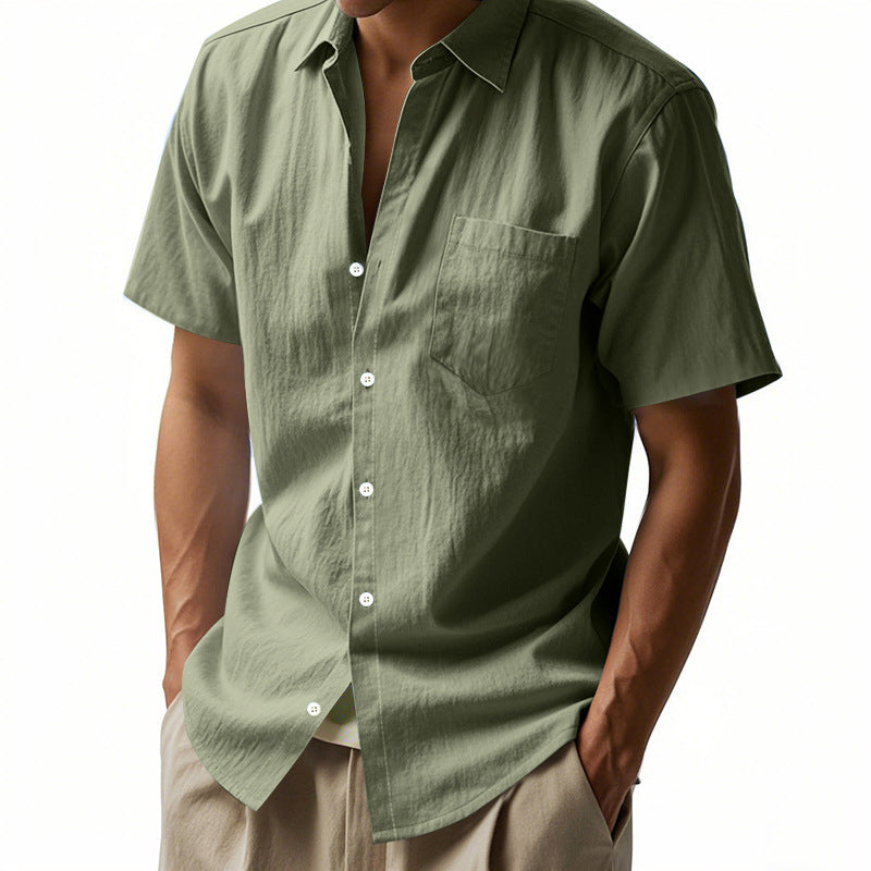 Hawaiian Linen Loose Casual Henley Lapel Casual Short Sleeve Shirt
