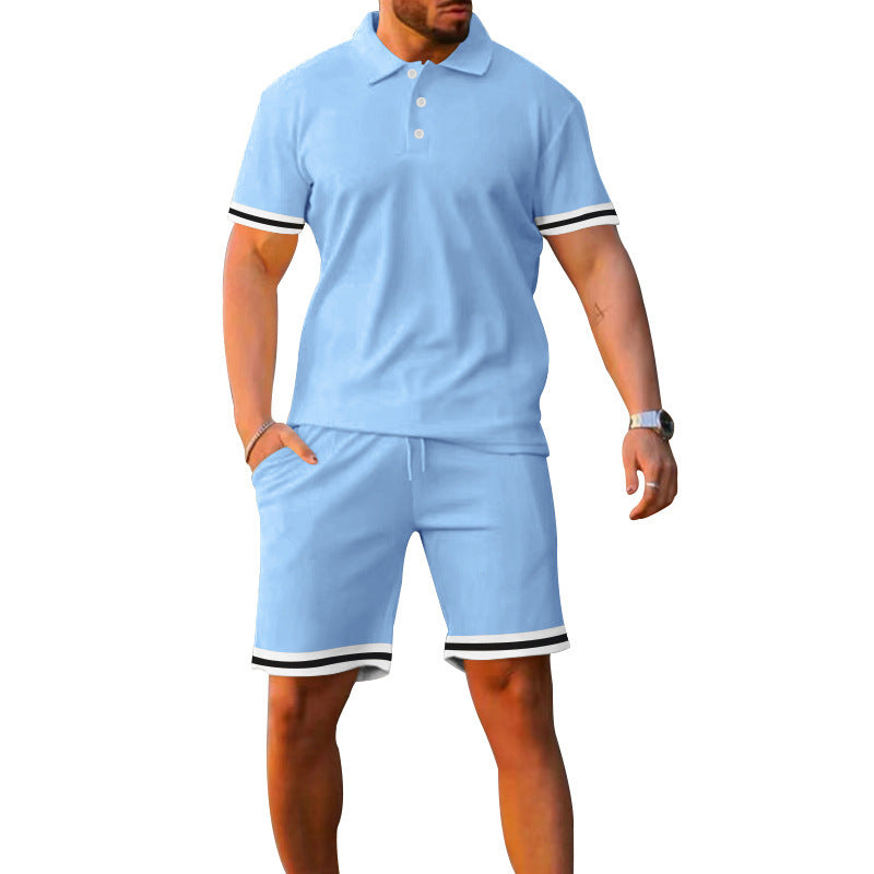 New style lapel short-sleeved shorts two-piece sports casual men's suit