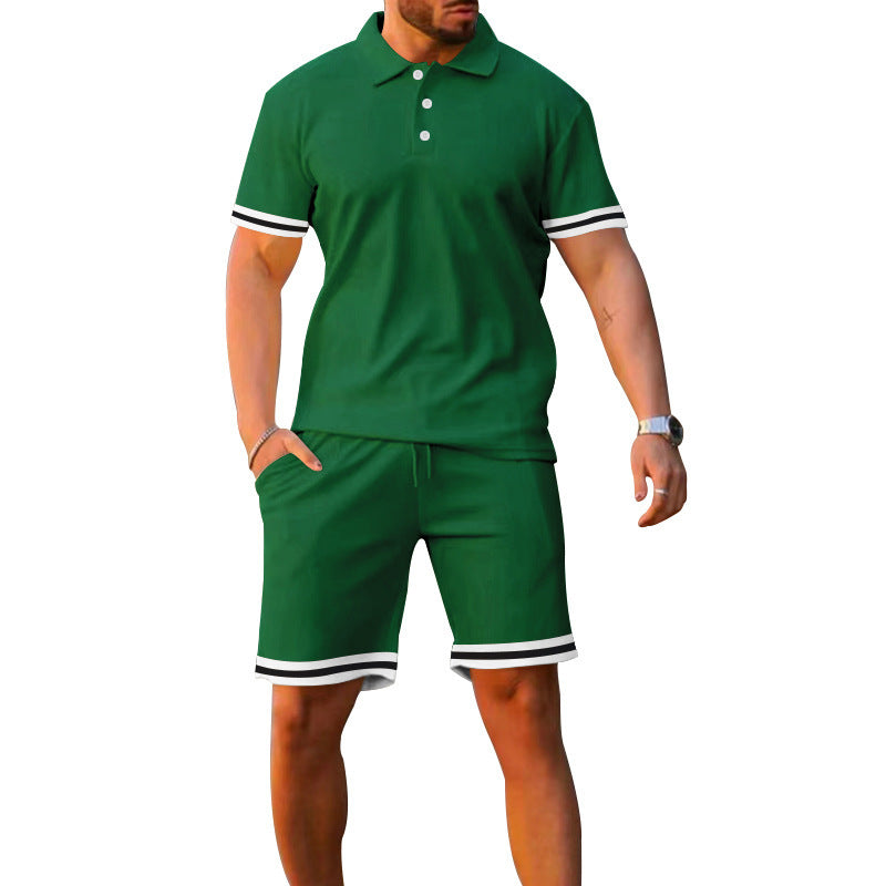 New style lapel short-sleeved shorts two-piece sports casual men's suit