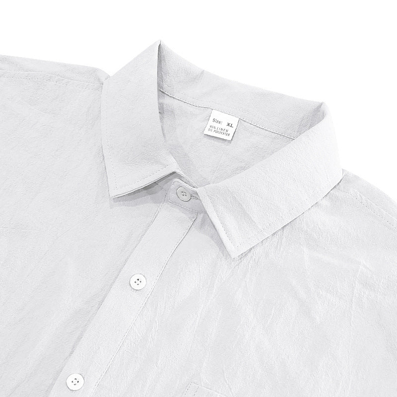 Hawaiian Linen Loose Casual Henley Lapel Casual Short Sleeve Shirt