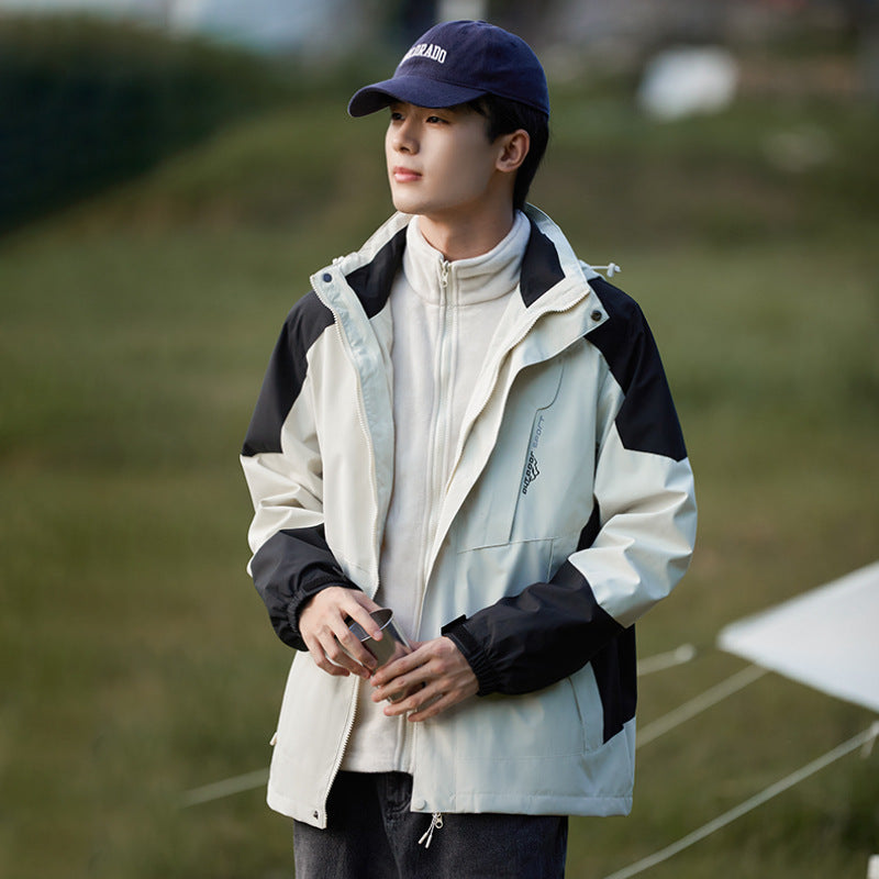 Men's three-in-one waterproof jacket, detachable, thick, outdoor, windproof and waterproof