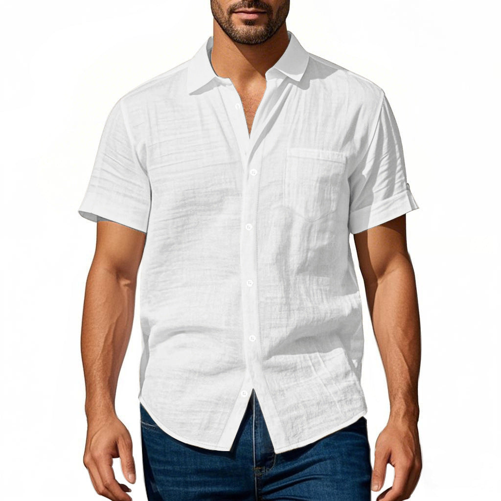 Hawaiian Linen Loose Casual Henley Lapel Casual Short Sleeve Shirt