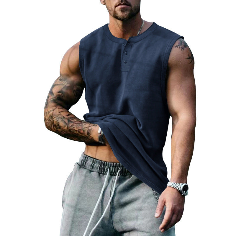 Large size round neck button down sleeveless t-shirt men's waistcoat