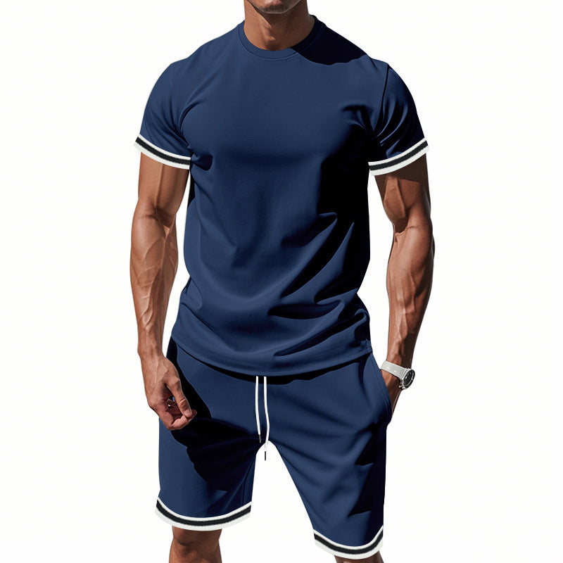Sports casual round neck short sleeve shorts two piece suit